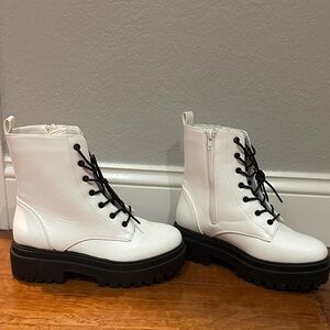 White Lace-Up Ankle Boots